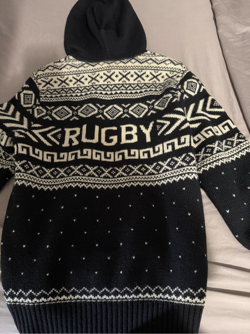 Ralph Lauren Rugby Black & Cream Knit Hooded Sweater